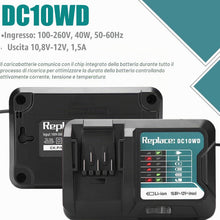 Carica l'immagine nel visualizzatore di Gallery, Caricabatterie DC10WD DC10SB DC10WC 12V 10.8V, Compatibile con Makita Batteria 12V BL1021B BL1041B BL1015 BL1016 197396-