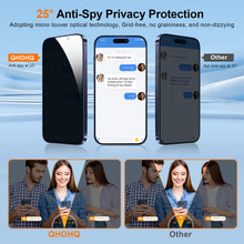 Carica l'immagine nel visualizzatore di Gallery, QHOHQ 3 Pezzi Pellicola Privacy per iPhone 17 Pro + 1 Set Protezione Fotocamera, 25°Anti-Spy Vetro Temperato, [12 Piedi 