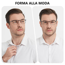 Carica l'immagine nel visualizzatore di Gallery, 2 Paia Occhiali da Lettura Uomo con Lenti Anti-Luce Blu, Montatura Metallica Ultraleggera, Cerniere a Molla