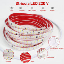 Carica l'immagine nel visualizzatore di Gallery, pcning 220V 2835 Strisce LED Adesive 3M Bianco IP65 Impermeabile con Interruttore, 3 Metri 240led/m Doppia Fila LED Stri