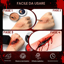 Carica l'immagine nel visualizzatore di Gallery, Trucchi Halloween Make Up Kit con Sangue Finto Lavabile e Cera Cicatrici