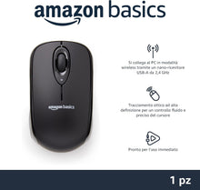 Carica l'immagine nel visualizzatore di Gallery, Amazon Basics Mouse senza fili per computer, con microricevitore, nero