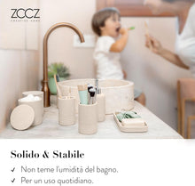 Carica l'immagine nel visualizzatore di Gallery, ZCCZ Set Bagno Accessori Completo 6 pezzi - Kit con Dispenser Sapone, Porta Spazzolino, Supporti Qtip, Bicchiere e Vassoio Vanità - Accessori Moderni per Bagno Elegante - Beige