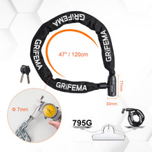 Carica l'immagine nel visualizzatore di Gallery, GRIFEMA GA1201-12 Lucchetto antifurto per bicicletta con chiave, lucchetto a catena per biciclette, moto, scooter, 120 c