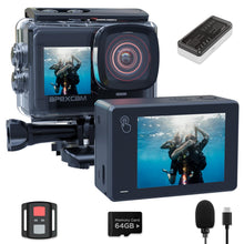 Carica l'immagine nel visualizzatore di Gallery, Apexcam Nuovo X80pro Doppia Screen Action Cam 4K60FPS 8X Zoom EIS 64MP Con 64GB Scheda Ultra HD WiFi Fotocamera Sportiva Telecamera subacquea 40m Impermeabile 2.4G Telecomando 2x1350mAh Batterie