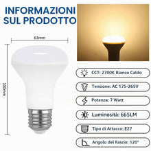 Carica l'immagine nel visualizzatore di Gallery, Akynite Lampadina Faretto R63 E27 7W LED Luce Calda 2700K, 665LM, 120 gradi di Luce, Equivalente a Alogena E27 60W, AC 2