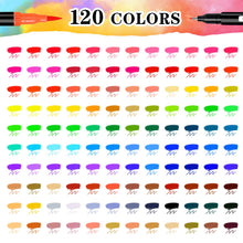 Carica l'immagine nel visualizzatore di Gallery, AFXXE Pennarelli lettering 120 colori, punte pennello e doppia sottile, kit per ragazze, bambini e adulti, pennarelli acquerellabili professionali inclusi 3 modelli