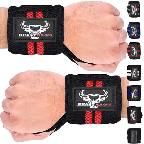 Beast Rage Polsiere Palestra Sollevamento Fasce da Polso Cinghie Donna & Uomo Polsini Palestra per Gym Bodybuilding Crossfit Calistenics,Polsini, bendaggi per Il Polso