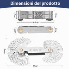 Carica l'immagine nel visualizzatore di Gallery, 52 Pezzi Misuratore di Filettatura, Acciai Inossidabili Calibro, Contafiletti, Misuratore Passo Filetti, Metriche 60° e 
