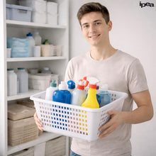 Carica l'immagine nel visualizzatore di Gallery, IPEA Cesta Forata in Plastica Rettangolare Multiuso - Made in Italy - 33 x 33 x 16 cm - Cesto per Bucato, Casa, Bagno, Biancheria - Bacinella con Fori - Contenitore Traforato - Vaschetta Bianca