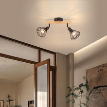 Carica l'immagine nel visualizzatore di Gallery, iDEGU 2 Luci Applique da Parete Interno Industrial Vintage E14 Lampada da Parete in Metallo e Legno Orientabile Lampada 