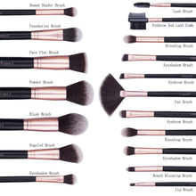 Carica l'immagine nel visualizzatore di Gallery, Pennelli Trucco oro Rosa 18 Pezzi Premium Set Viso e Occhi, Sintetici per Fondotinta Correttori in Polvere Ombretto Arrossito