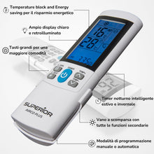 Carica l'immagine nel visualizzatore di Gallery, Superior AirCo PLUS - Telecomando Universale per Climatizzatori - 4000 codici - Ampio Display Retroilluminato - Timer No