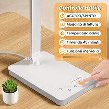 Carica l'immagine nel visualizzatore di Gallery, Akynite Lampada da Scrivania LED con Porta USB C, Adattatore 2A incluso, 5 Colori 10 Luminosità, 45Min Timer Touch Contr