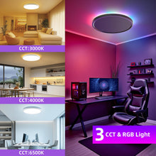 Carica l'immagine nel visualizzatore di Gallery, Plafoniera Led Soffitto, 24W 2160LM Lampada da Soffitto con Telecomando, Moderno 3000K-6500K 7 RGB Colore Plafoniere da 