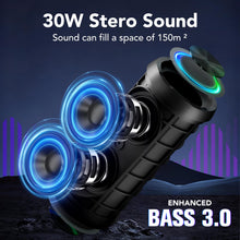 Carica l'immagine nel visualizzatore di Gallery, Cassa Bluetooth Portatile Potente 30W, Altoparlante Bluetooth 5.4 con Miglioramento Basso 3.0, IPX7 Speaker BluetoothAccoppiamento TWS, 30H di Autonomia con 8 Modalità RGB, Supporto Micro-Con, AUX, TF