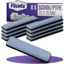 Carica l'immagine nel visualizzatore di Gallery, Filzada® 8x Piedini per Mobili Autoadesivi Teflon 70x19 mm - Scivoli PTFE