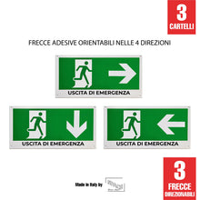Carica l'immagine nel visualizzatore di Gallery, SPACE - 3 Cartelli uscita di emergenza 30 x 15cm in PVC con Frecce Direzionabili per negozio e azienda uscita di sicurez