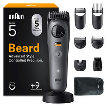Carica l'immagine nel visualizzatore di Gallery, Braun Regolabarba Uomo Series 5, +9 Strumenti Di Styling, Rasoio Elettrico Barba, Lama Ultra Affilata, 120 Min di Autonomia, Impermeabile, Selettore di Precisione Con 40 Lunghezze, BT5565, Grigio