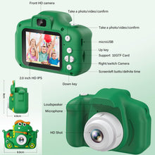 Carica l'immagine nel visualizzatore di Gallery, Macchina Fotografica Bambini Dinosauro, 2" 1080P Fotocamera Bambini, HD Selfie Fotocamera Per Bambini 32G, Regalo per bambino e bambina 3 4 5 6 7 8 9 10 11 12 Anni, Regali Giocattolo (Verde)