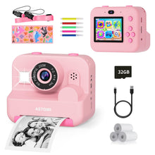 Carica l'immagine nel visualizzatore di Gallery, ASTGMI Macchina Fotografica Bambini Istantanea, 2,4 Pollici 1080P Fotocamera Bambini Selfie con Carta da Stampa e 32GB Scheda, Giocattolo Regalo di Natale Bambino e Bambina 3 4 5 6 7 8 Anni (Rosa)