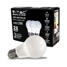 Carica l'immagine nel visualizzatore di Gallery, V-TAC Lampadina LED con Attacco E27 10,5W (Equivalenti a 75W) A60-1055 Lumen - Lampadina LED Massima Efficienza e Rispar