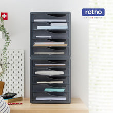 Carica l'immagine nel visualizzatore di Gallery, Rotho Spacemaker Cassettiera/scatola da ufficio con 5 cassetti, Plastica (PS) senza BPA, trasparente/nero, 33,5 x 28,5 x 32,0 cm