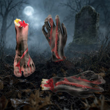 Carica l'immagine nel visualizzatore di Gallery, Set di 4 decorazioni per Halloween con mani e piedi separati (2 piedi e 2 mani), scherzo spaventoso, parti del corpo san