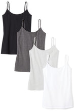 Carica l'immagine nel visualizzatore di Gallery, Amazon Essentials Canottiera Aderente Donna, Pacco da 4, Bianco/Carbone Puntinato/Grigio Chiaro Puntinato/Nero, M