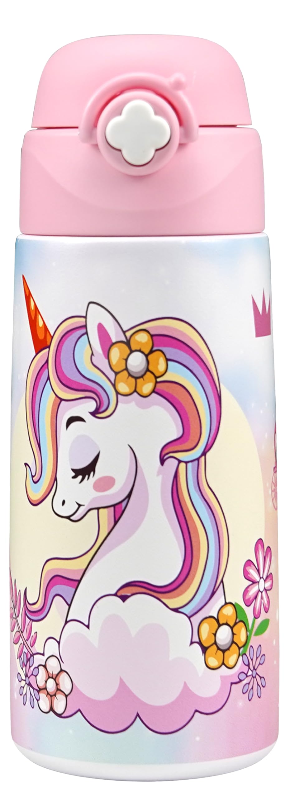 Kiocko Borraccia Per Bambini, In Acciaio Inox, 475 Ml, Certificata TüV, Senza Bpa,Bottiglia Acqua Con Cannuccia A Prova Di Perdite, Per Scuola, Asilo (1-Unicorno)