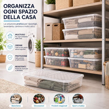 Carica l'immagine nel visualizzatore di Gallery, BAKAJI Set 4 Contenitori Sottoletto con Coperchio Trasparente, Storage Box Organizer Impilabile Salvaspazio Capiente e Robusto, Scatole Multiuso per Armadio, Vestiti, Stoccaggio Versatile
