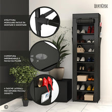 Carica l'immagine nel visualizzatore di Gallery, Scarpiera Slim Salvaspazio 10 Ripiani in Tessuto Impermeabile Colore Nero