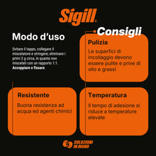 Carica l'immagine nel visualizzatore di Gallery, SIGILL, Colla Epossidica, Adesivo Epossidico Bicomponente (A+B) Super Resistente fino a -40°C e +80°C, Resistente ad Acq