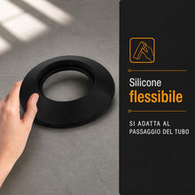 Carica l'immagine nel visualizzatore di Gallery, TYGERIX® Rosone Coprimuro in Silicone Nero da 80 mm | Rosetta Flessibile per Copertura Tubi di Caldaie Stufe e Qualsiasi