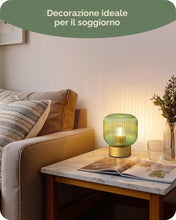 Carica l'immagine nel visualizzatore di Gallery, EDISHINE Lampada Tavolo E27, Paralume Vetro Verde, Base Metallo Dorata