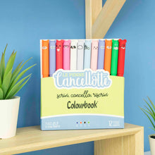 Carica l&#39;immagine nel visualizzatore di Gallery, Colourbook Cancellotte - Set 12 Penne Gel Cancellabili Ricaricabili, Gomma a semisfera, Diametro Punta 0,7 mm (Colour Mix 4)
