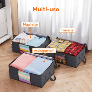 Lifewit 3 Pezzi 35L Scatole per Vestiti, Scatola per Armadio Pieghevole, scatoloni per trasloco, contenitori sottoletto per Coperte, Biancheria da Letto, Grigio