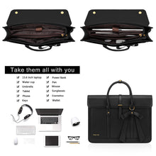 Carica l'immagine nel visualizzatore di Gallery, MOSISO Borsa Porta PC Donna,15-15,6 Pollici Laptop in Pelle PU Borsa a Tracolla Convertibile,16 Pollici Borse Messenger Casual Lavoro Viaggio Computer Custodia con Nodo a Fiocco,Nero