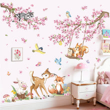 Carica l'immagine nel visualizzatore di Gallery, decalmile Adesivi Murali Animali Bosco Adesivi da Parete Ramo Albero Rosa