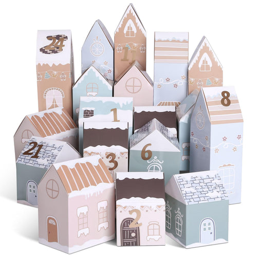 Kesote Calendario Avvento Fai da Te, 24 Calendario Avvento da Riempire, Scatole Natalizie con Diversi Disegni Natalizi Scatoline per Regali Piccoli Natalizi, Colori Morandi