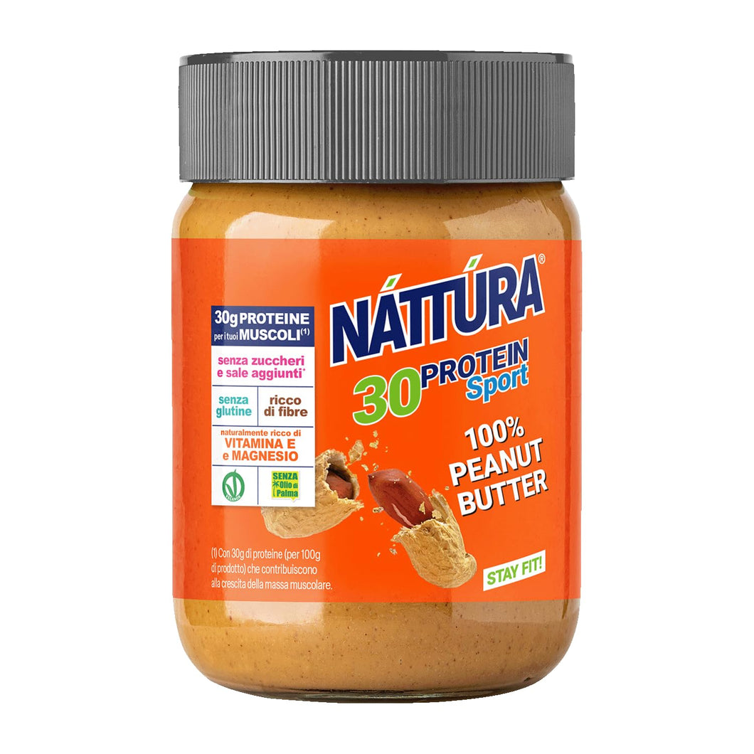 NATTURA PROTEIN SPORT Burro 100% Arachidi, Burro d'Arachidi Proteico Senza Zuccheri Aggiunti, Crema Proteica Senza Glutine, 100% Naturale, 28% di Proteine, 350g