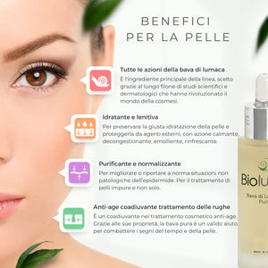 Bioluma Bava di Lumaca Pura 30ml 100% Made in Italy Idratante Lenitivo Antiage per Viso Collo Decolletè Purificante Normalizzante Coadiuvante Trattamento Rughe Pelle Secca Grassa Mista