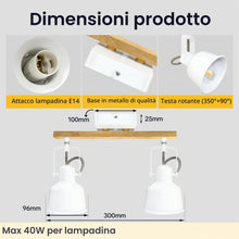 Carica l'immagine nel visualizzatore di Gallery, Faretto da soffitto a 2 luci, orientabile a 350°, vintage, lampada da soffitto a LED, attacco E14, attacco industriale c