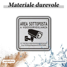 Carica l'immagine nel visualizzatore di Gallery, 2 Cartelli Area Videosorvegliata in Alluminio con Avviso GDPR, 10x10cm Cartello Videosorveglianza con Adesivo Cartelli v