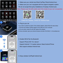 Carica l'immagine nel visualizzatore di Gallery, Adattatore wireless CarPlay per iPhone e Android Auto, adattatore da USB 2 in 1 a adattatore wireless per auto, converte