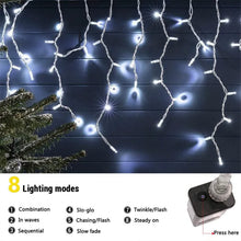 Carica l'immagine nel visualizzatore di Gallery, PhilzOps Cascata Luci da Esterno, 480 LED 19M Luci Natale Tenda Bianco Freddo Impermeabile 8 Modalità Catene Luminose Decorazione per Nataliazie Interno Casa Feste Finestra Giardino, Cavo Bianco