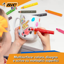 Carica l'immagine nel visualizzatore di Gallery, Matite per colorare multisuperficie BIC Kids Multisurface con fusto triangolare per superfici non porose - Colori assortiti, Confezione da 12