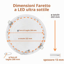 Carica l'immagine nel visualizzatore di Gallery, JANDEI – Confezione da 5 faretti LED da incasso rotondi, 18W, 1500 lumen, extrapiatti 13 mm, foro di montaggio Ø200-205 