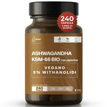 Carica l'immagine nel visualizzatore di Gallery, Ashwagandha KSM-66® con Piperina 240 Capsule 4 Mesi 600 mg al Giorno per Stress Cortisolo Sonno Focus Relax Equilibrio M