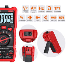 Carica l'immagine nel visualizzatore di Gallery, Proster Multimetro Digitale 6000 Conta 10A 600V TRMS Auto Range con Supporto Posteriore Rilevatore NCV Misuratore di Tensione Corrente DC AC Temperatura Capacità Resistenza Diodo Tester di Continuità